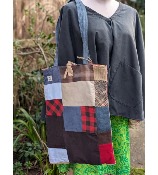 Handmade Patchwork Tote Bag: Upcycled Corduroy & Denim Shopper