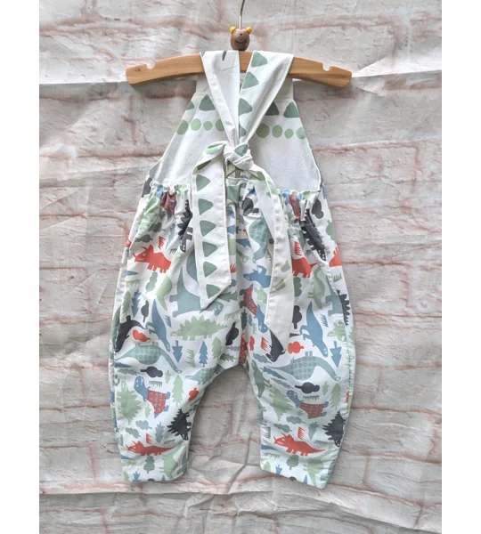 Child Dungarees, romper, age 3-6m dinosaur dungarees, sustainable clothing, reworked kids clothes