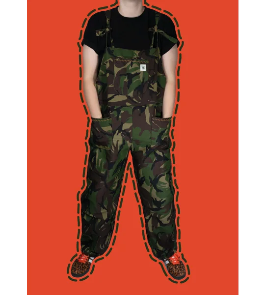 Camouflage Dungarees, handmade reworked(various sizes).