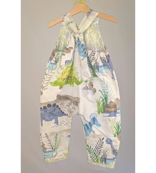 Dinosaur Dungarees, romper,(2-3y) sustainable children's gift.