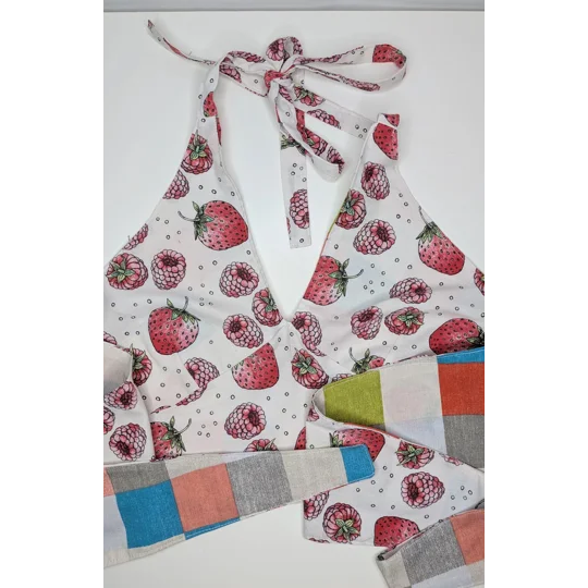 Reversible Cropped Halter Top: raspberry trifle