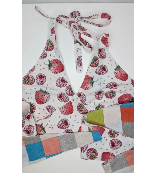 Reversible Cropped Halter Top: raspberry trifle
