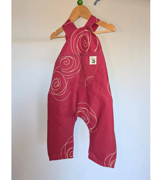 Patterned Pink Baby Dungarees Romper: Upcycled Sustainable Baby Clothing (9-12m)