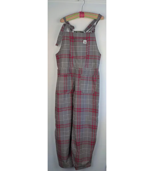 Dungarees size 12-check print- tie top overalls