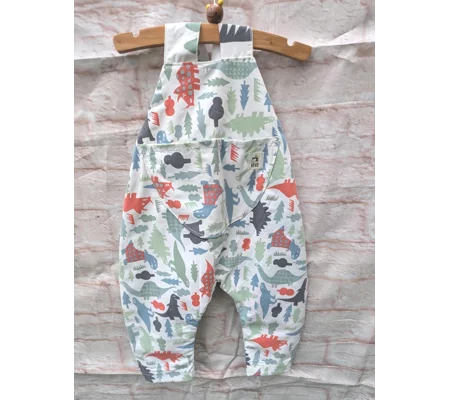 Child Dungarees, romper, age 3-6m dinosaur dungarees, sustainable clothing, reworked kids clothes