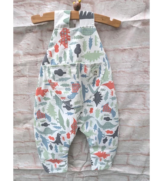 Child Dungarees, romper, age 3-6m dinosaur dungarees, sustainable clothing, reworked kids clothes
