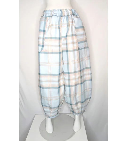 Reworked barrel Leg Trousers: Size 18 summer mist check