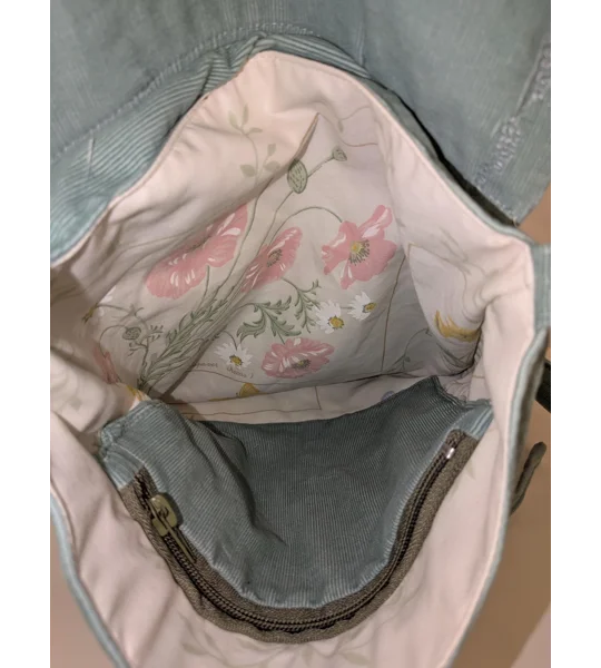 Embroidered shoulder Bag: Mint green baby cord pouch