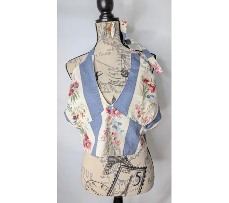 Reversible Cropped Halter Top: larger fit. Regal vintage stripe