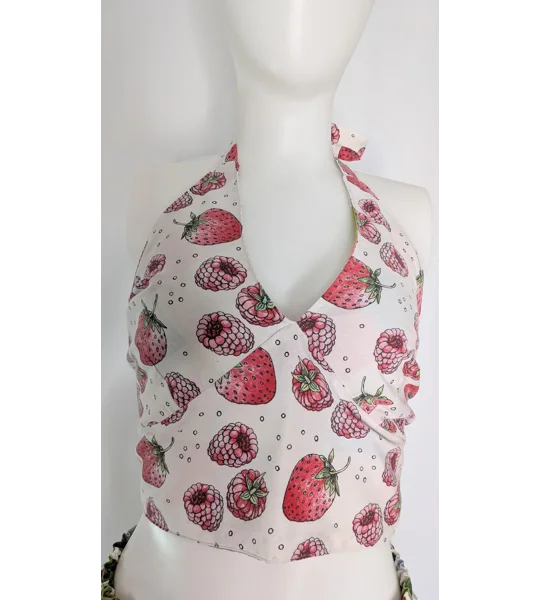 Reversible Cropped Halter Top: raspberry trifle