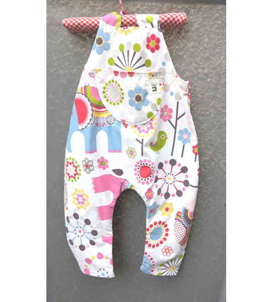 Baby Dungarees age 3-6m elephants-bright dungarees kids-baby gift ethical-reworked baby-sustainable 