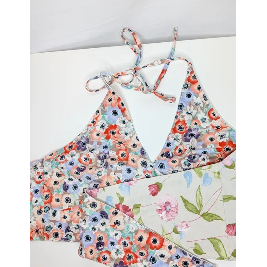 Reversible Cropped Halter Top: floral fling