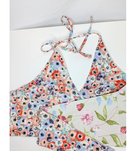 Reversible Cropped Halter Top: floral fling
