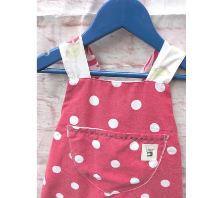 Red Spotted Baby Dungarees: Upcycled Sleeveless Kids Romper (Age 3-4yrs)
