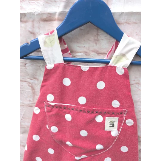 Red Spotted Baby Dungarees: Upcycled Sleeveless Kids Romper (Age 3-4yrs)