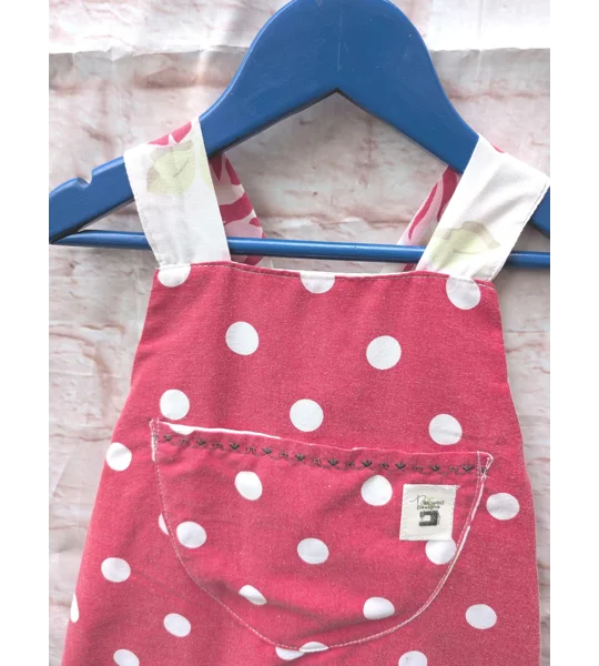 Red Spotted Baby Dungarees: Upcycled Sleeveless Kids Romper (Age 3-4yrs)