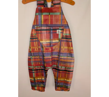 Check multi coloured toddler dungarees,(2-3y) sustainable children's gift.