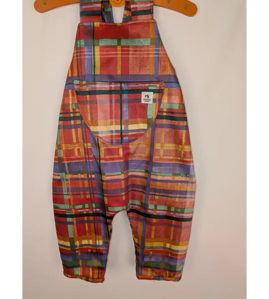 Check multi coloured toddler dungarees,(2-3y) sustainable children's gift.