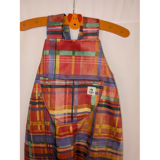 Check multi coloured toddler dungarees,(2-3y) sustainable children's gift.