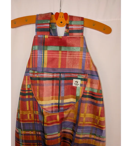 Check multi coloured toddler dungarees,(2-3y) sustainable children's gift.