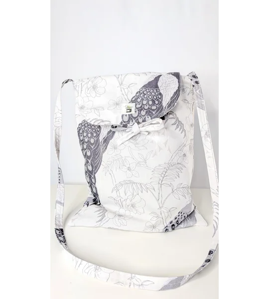 Slouchy parcel bag, peacock eyespots dance