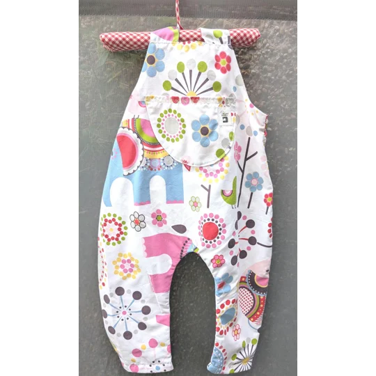 Baby Dungarees age 3-6m elephants-bright dungarees kids-baby gift ethical-reworked baby-sustainable 