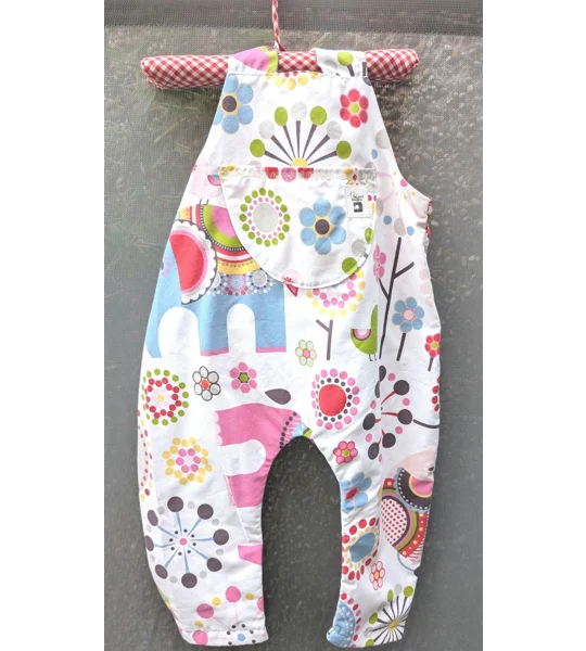 Baby Dungarees age 3-6m elephants-bright dungarees kids-baby gift ethical-reworked baby-sustainable 