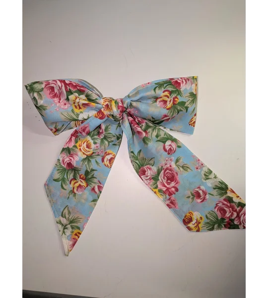 Upcycled Fabric Barrette Hair Giant Feminine bow: vintage floral hair decoration