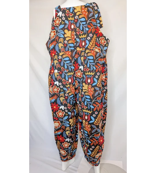 Tie Top Dungarees, Floral Print Cotton Overalls, Size 20