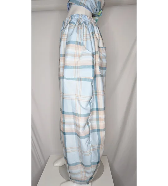 Reworked barrel Leg Trousers: Size 18 summer mist check