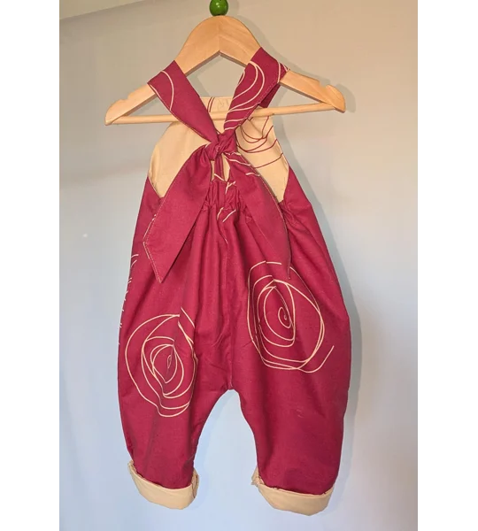 Patterned Pink Baby Dungarees Romper: Upcycled Sustainable Baby Clothing (9-12m)