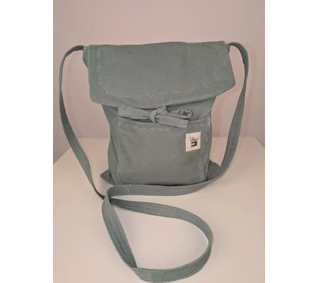 Embroidered shoulder Bag: Mint green baby cord pouch