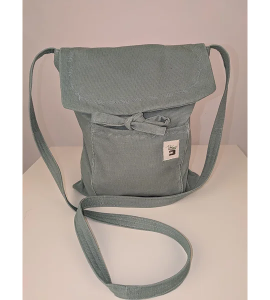 Embroidered shoulder Bag: Mint green baby cord pouch