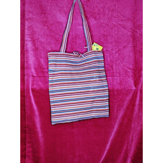 Striped Corduroy Tote Bag: Embroidered Detail, Upcycled Textiles