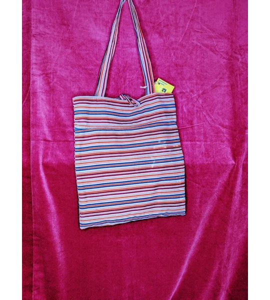 Striped Corduroy Tote Bag: Embroidered Detail, Upcycled Textiles