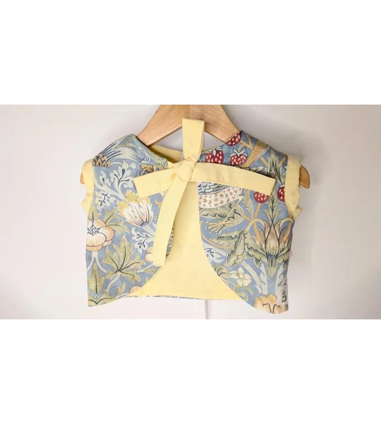 Vintage Style Child Waistcoat, Floral Print, Yellow Lining, Eco-Friendly Fabric
