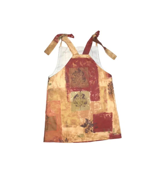Upcycled Apron Dress: Abstract Leaves Print, Size 10, Handmade