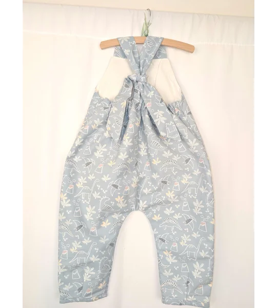 Dinosaur Dungarees, pastel blue(18-24y) sustainable children's gift.