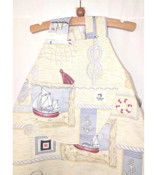 Toddler dungarees, seaside boats,(12-18m) sustainable children's gift.