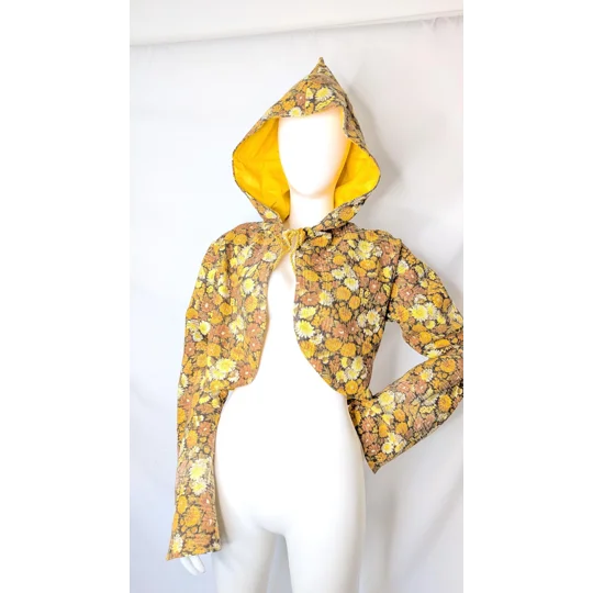 Whimsical Flower jacket: Unique Upcycled crop jacket, Size 10-12