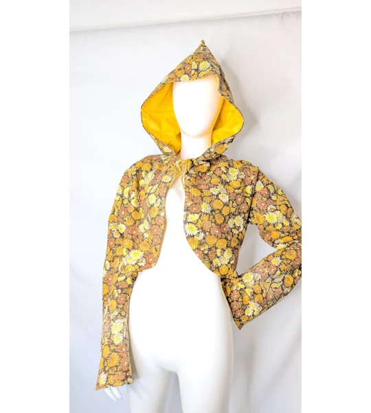 Whimsical Flower jacket: Unique Upcycled crop jacket, Size 10-12