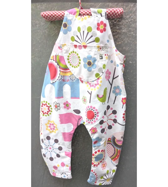 Baby Dungarees age 3-6m elephants-bright dungarees kids-baby gift ethical-reworked baby-sustainable 
