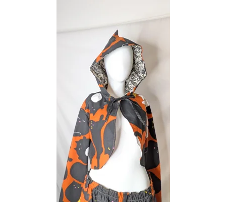 Pixie style jacket: Unique cats print crop jacket, Size 12