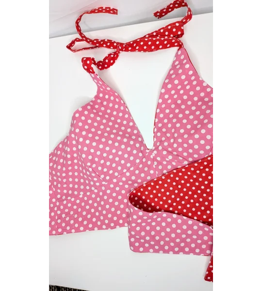 Reversible Cropped Halter Top: hotty spotty