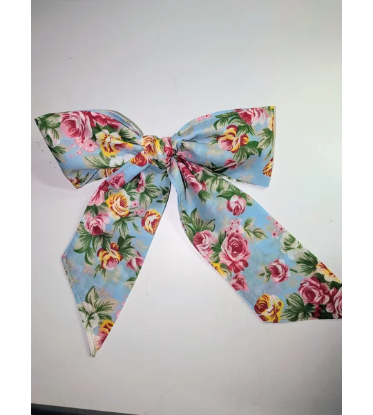 Upcycled Fabric Barrette Hair Giant Feminine bow: vintage floral hair decoration