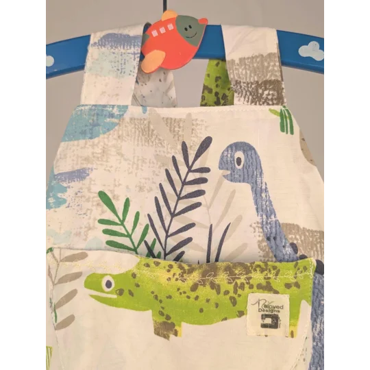 Dinosaur Dungarees, romper,(12-18m) sustainable children's gift.