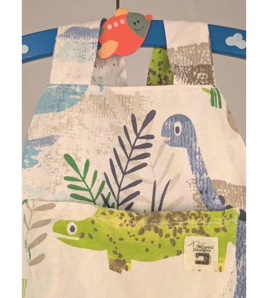 Dinosaur Dungarees, romper,(12-18m) sustainable children's gift.