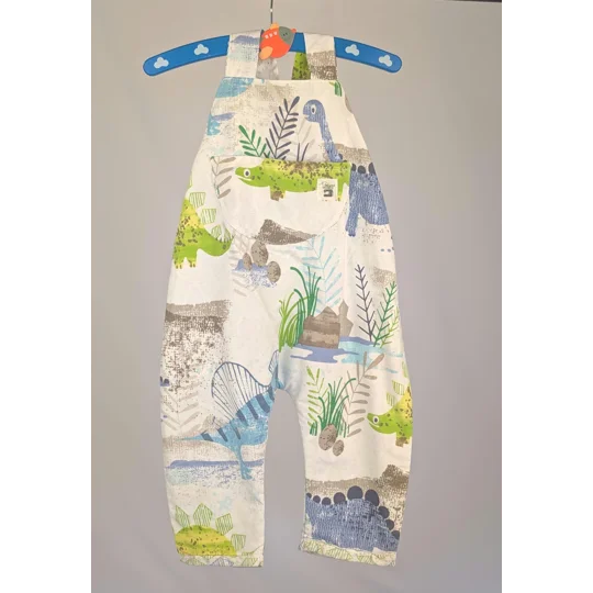 Dinosaur Dungarees, romper,(12-18m) sustainable children's gift.