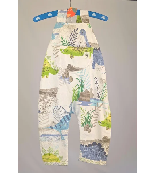 Dinosaur Dungarees, romper,(12-18m) sustainable children's gift.