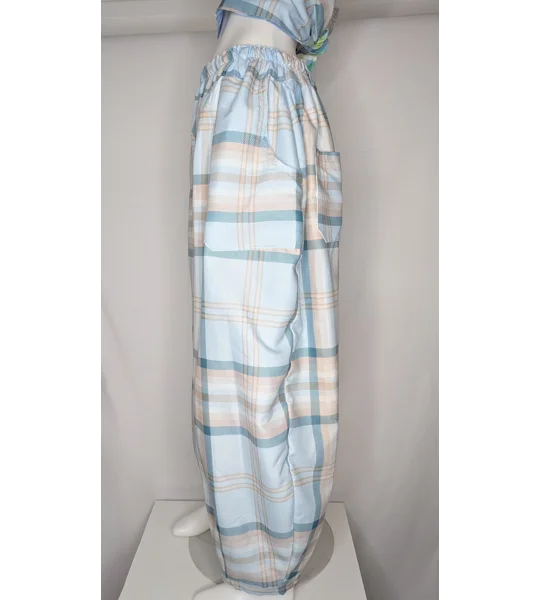 Reworked barrel Leg Trousers: Size 18 summer mist check